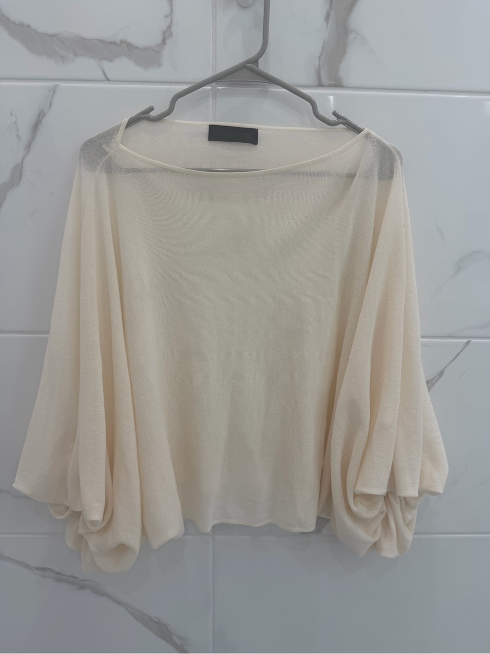 Zara Light Cream Balloon Sleeve Women's Top